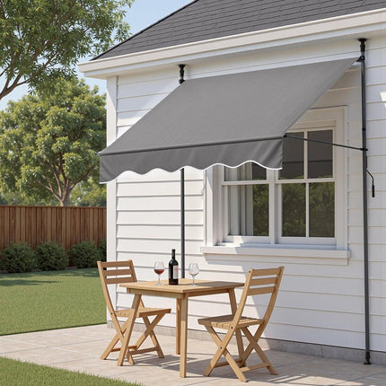 Instahut Window Fixed Pivot Arm Awning Outdoor Door Canopy 2X1.8M Grey.