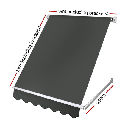 Instahut Window Fixed Pivot Arm Awning Outdoor Blinds Retractable Canopy1.5X2.1M.