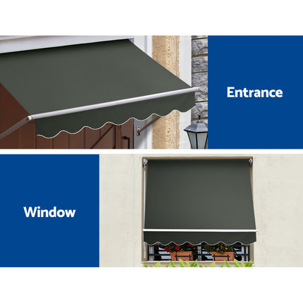 Instahut Window Fixed Pivot Arm Awning Outdoor Blinds Retractable Canopy1.5X2.1M.