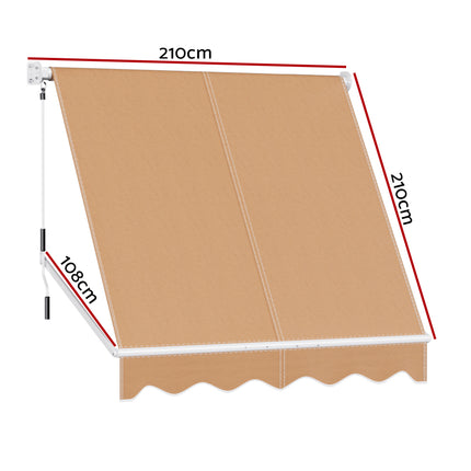 Instahut Window Fixed Pivot Arm Awning Outdoor Retractable Canopy 2.1X2.1M Beige.