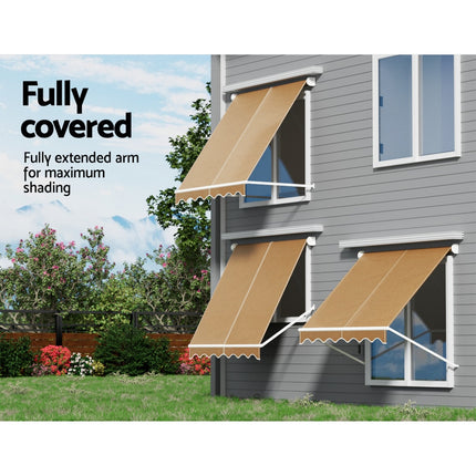 Instahut Window Fixed Pivot Arm Awning Outdoor Retractable Canopy 2.1X2.1M Beige.