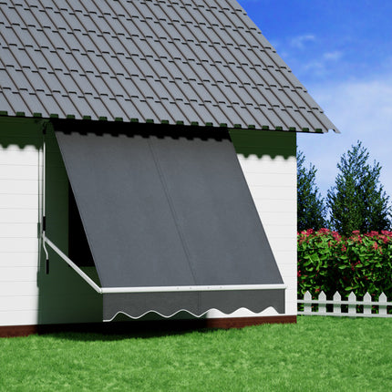 Instahut Retractable Fixed Pivot Arm Window Awning Outdoor Blinds 2.1X2.1M Grey.