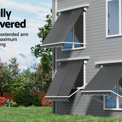 Instahut Retractable Fixed Pivot Arm Window Awning Outdoor Blinds 2.1X2.1M Grey.