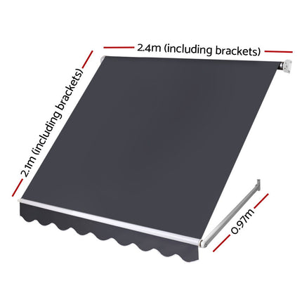 Instahut Window Fixed Pivot Arm Awning Outdoor Blinds Retractable Patio 2.4X2.1M.