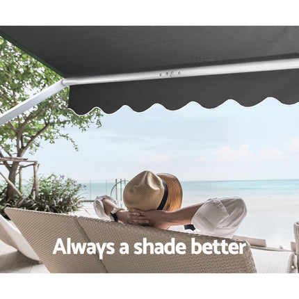 Instahut Window Fixed Pivot Arm Awning Outdoor Blinds Retractable Patio 2.4X2.1M.