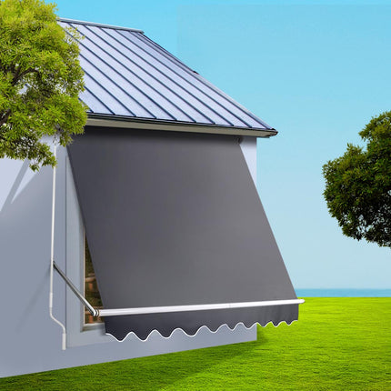 Instahut Window Fixed Pivot Arm Awning Outdoor Blinds Retractable Patio 2.4X2.1M.
