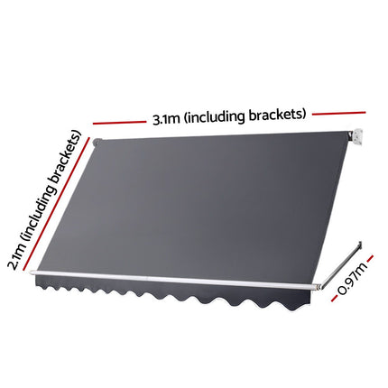 Instahut Window Fixed Pivot Arm Awning Outdoor Blinds Retractable Canopy3.1X2.1M.