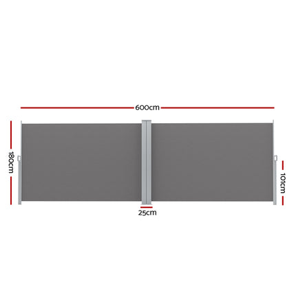 Instahut Side Awning Sun Shade Outdoor Retractable Privacy Screen 1.8X6M Grey.