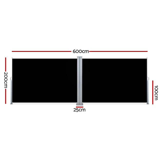 Instahut Side Awning Outdoor Blinds Sun Shade Retractable Screen 2X6M BK.