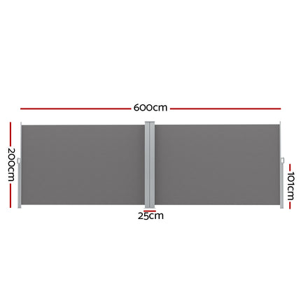 Instahut Side Awning Sun Shade Outdoor Retractable Privacy Screen 2X6M Grey.
