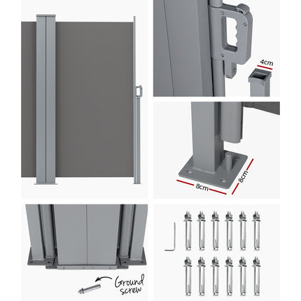Instahut Side Awning Sun Shade Outdoor Retractable Privacy Screen 2X6M Grey.