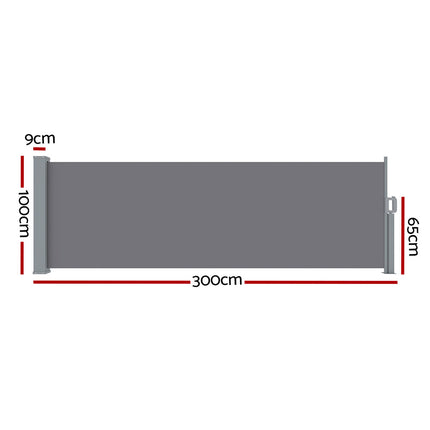 Instahut Side Awning Sun Shade Outdoor Blinds Retractable Screen 1X3M Grey.