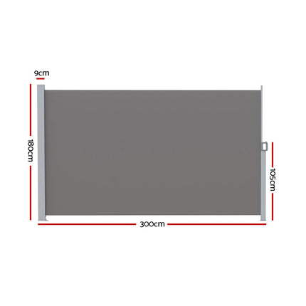 Instahut Side Awning Sun Shade Outdoor Retractable Privacy Screen 1.8X3M Grey.