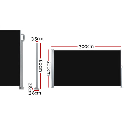 Instahut Side Awning Sun Shade Outdoor Retractable Privacy Screen 2X3M Black.