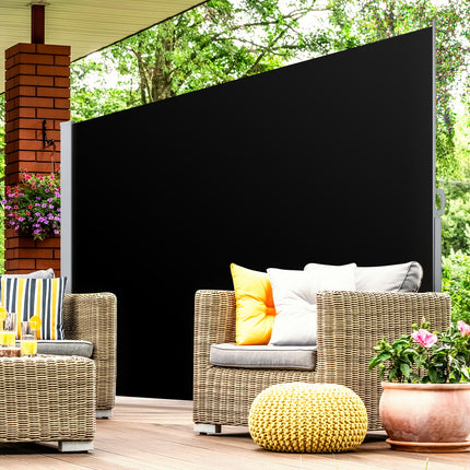 Instahut Side Awning Sun Shade Outdoor Retractable Privacy Screen 2X3M Black.
