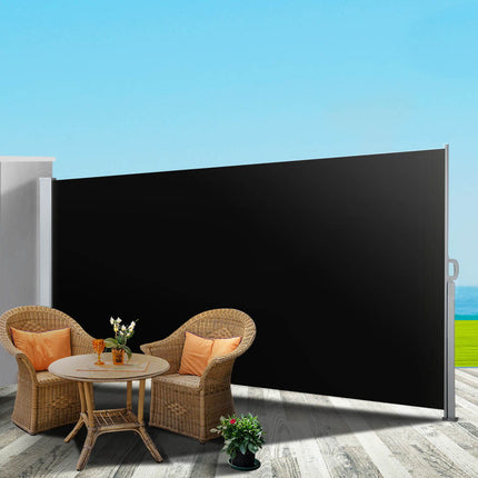 Instahut Side Awning Sun Shade Outdoor Retractable Privacy Screen 2X3M Black X2.