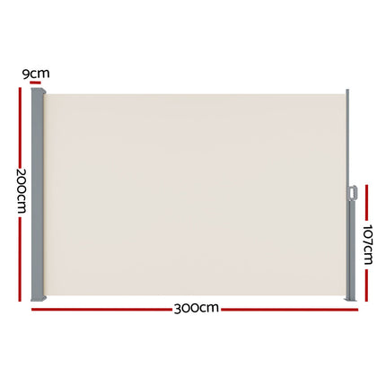 Instahut Side Awning Sun Shade Outdoor Blinds Retractable Screen 2X3M Cream.