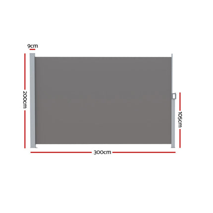 Instahut Side Awning Sun Shade Outdoor Retractable Privacy Screen 2X3M Grey.