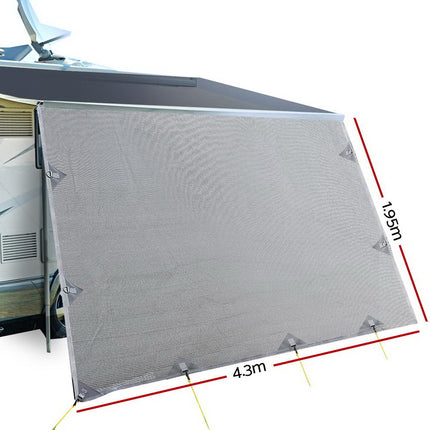 Caravan Privacy Screen Roll Out Awning 4.3X1.95M End Wall Side Sun Shade Grey.