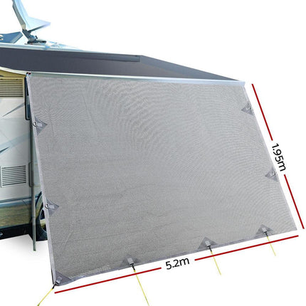 Caravan Privacy Screen Roll Out Awning 5.2x1.95M End Wall Side Sun Shade Grey.