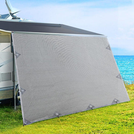 Caravan Privacy Screen Roll Out Awning 5.2x1.95M End Wall Side Sun Shade Grey.