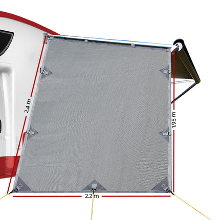 Caravan Privacy Screen Roll Out Awning 1.95 x 2.2M Sun Shade End Wall Side Grey.