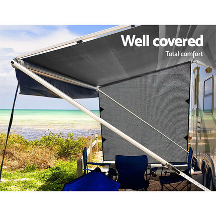 Caravan Privacy Screen Roll Out Awning 1.95 x 2.2M Sun Shade End Wall Side Grey.