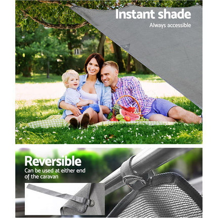 Caravan Privacy Screen Roll Out Awning 1.95 x 2.2M Sun Shade End Wall Side Grey.