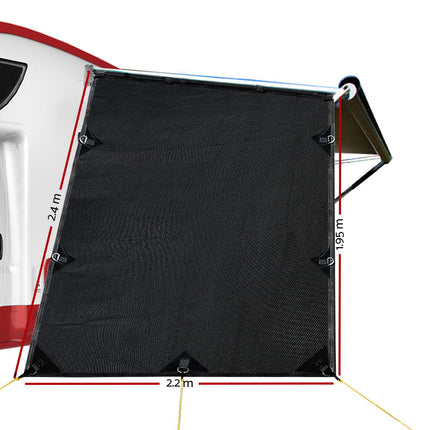 Caravan Privacy Screen Roll Out Awning 1.95x2.2M Sun Shade End Wall Side Black.