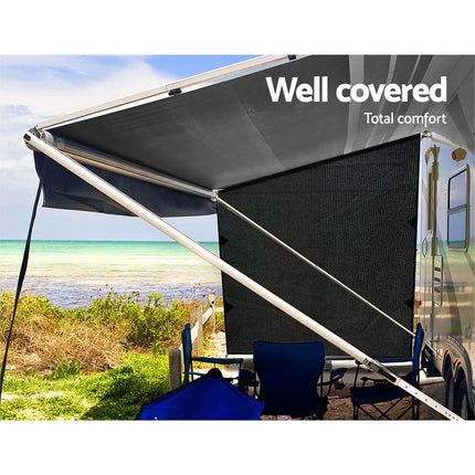 Caravan Privacy Screen Roll Out Awning 1.95x2.2M Sun Shade End Wall Side Black.