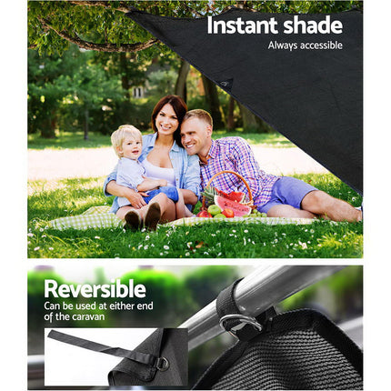Caravan Privacy Screen Roll Out Awning 1.95x2.2M Sun Shade End Wall Side Black.