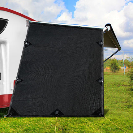Caravan Privacy Screen Roll Out Awning 1.95x2.2M Sun Shade End Wall Side Black.