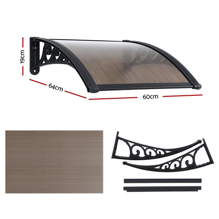Instahut Window Awning Drainage 0.6mx0.6m Outdoor Brown.
