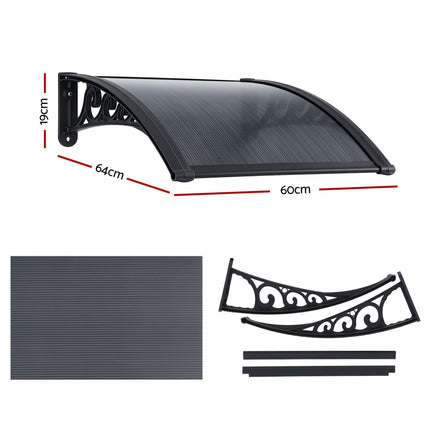 Instahut Window Awning Drainage 0.6mx0.6m Outdoor Grey.