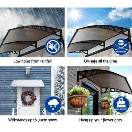 Instahut Window Door Awning 1mx1.2m Brown.