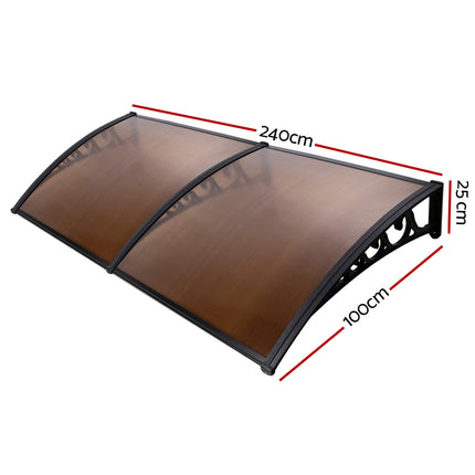 Instahut Window Door Awning 1mx2.4m Brown Hollow Sheet Plastic Frame.
