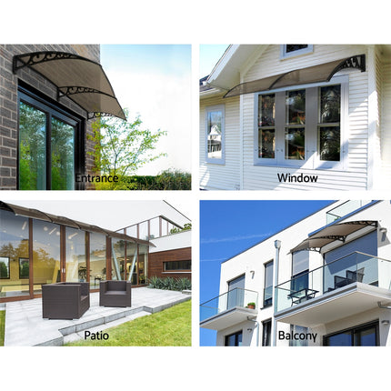 Instahut Window Door Awning 1mx2.4m Brown Hollow Sheet Plastic Frame.