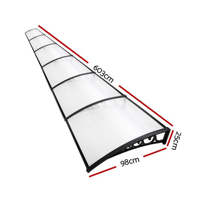 Instahut Window Door Awning 1mx6m Transparent Plastic Frame.