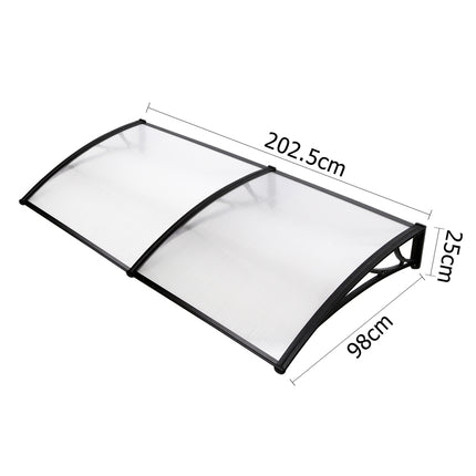 Instahut Window Door Awning Canopy 1mx2m Transparent Sheet Black Plastic Frame.