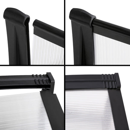 Instahut Window Door Awning Canopy 1mx2m Transparent Sheet Black Plastic Frame.