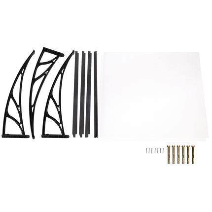 Instahut Window Door Awning Canopy 1mx2m Transparent Sheet Black Plastic Frame.
