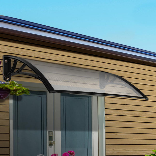 Instahut Window Door Awning Canopy 1mx2m Transparent Sheet Black Plastic Frame.