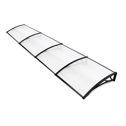 Instahut Window Awning Door Canopy 1m x 4m Transparent Sheet Black Plastic Frame.