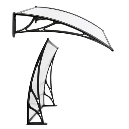 Instahut Window Awning Door Canopy 1m x 4m Transparent Sheet Black Plastic Frame.
