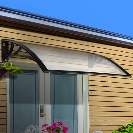 Instahut Window Awning Door Canopy 1m x 4m Transparent Sheet Black Plastic Frame.