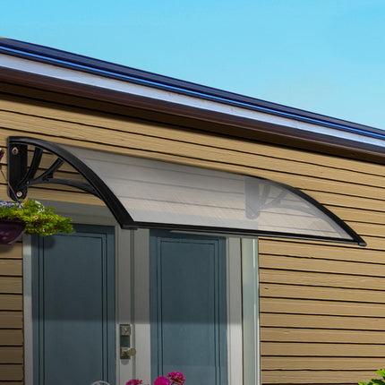 Instahut Window Awning Door Canopy 1m x 4m Transparent Sheet Black Plastic Frame.