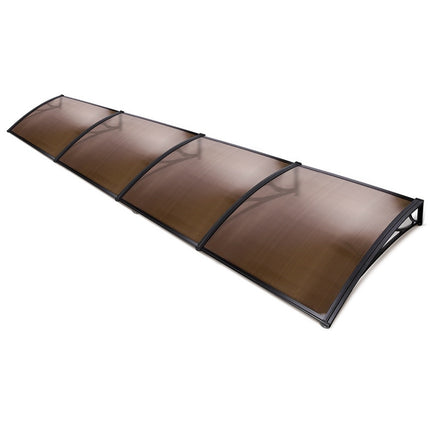 Instahut Window Awning Door Canopy 1m x 4m Brown Sheet Black Plastic Frame.