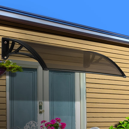 Instahut Window Awning Door Canopy 1m x 4m Brown Sheet Black Plastic Frame.
