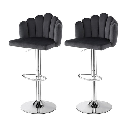 Artiss Bar Stool X2 Kitchen Dining Counter Gaslift Chair Adjustable Velvet Grey.