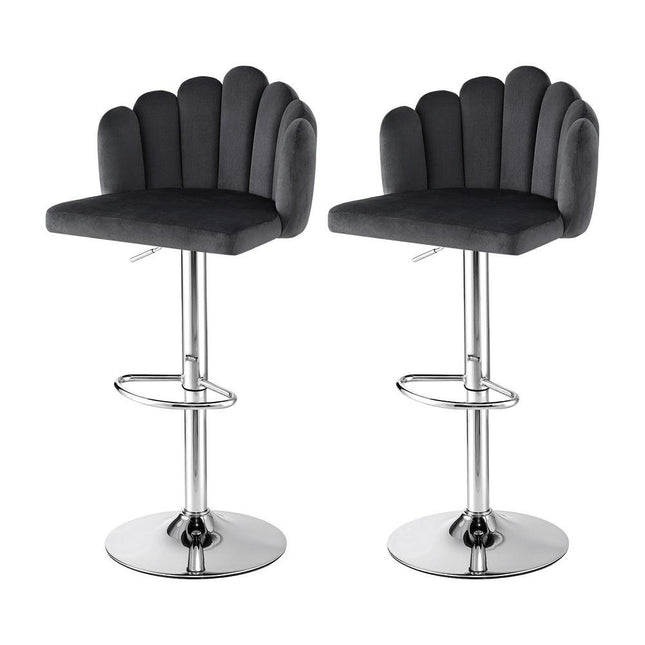 Artiss Bar Stool X2 Kitchen Dining Counter Gaslift Chair Adjustable Velvet Grey.